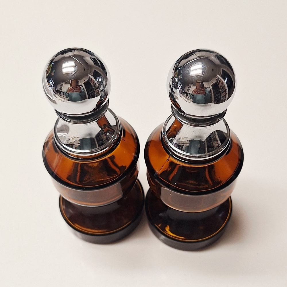 Vintage/ Retro Avon "Pawn"  Amber Glass Bottles with Silver Caps